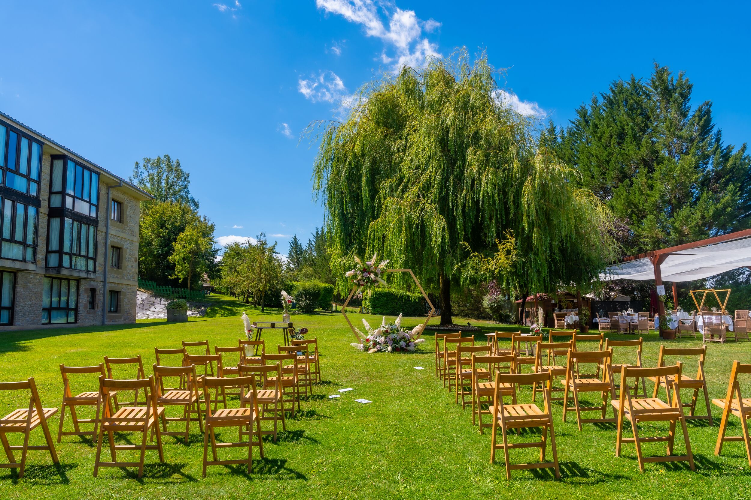 Chairs prepared for the ceremony before the guests and bride and groom arrive