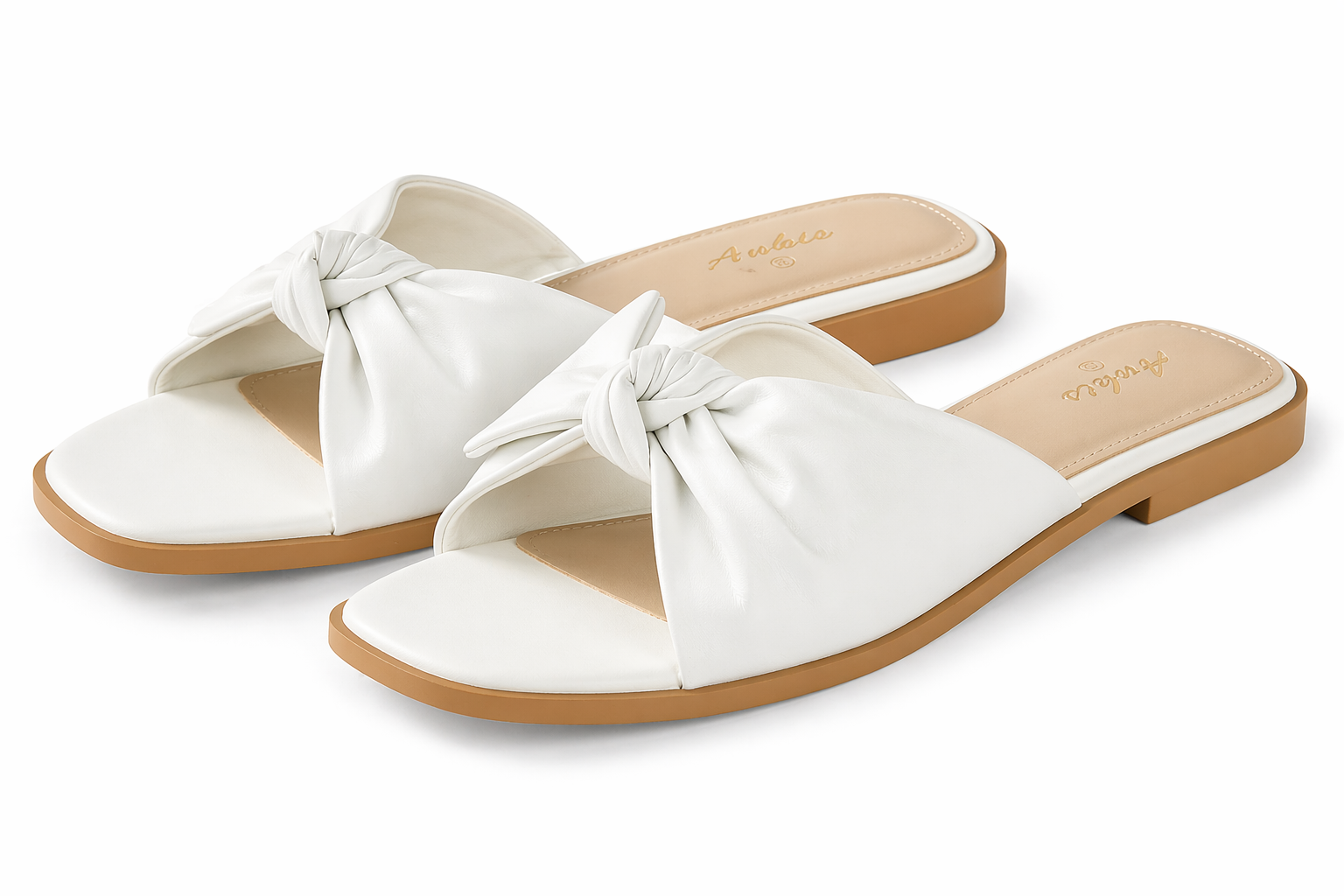 White Bow Flat Wedding Shoes for Bride